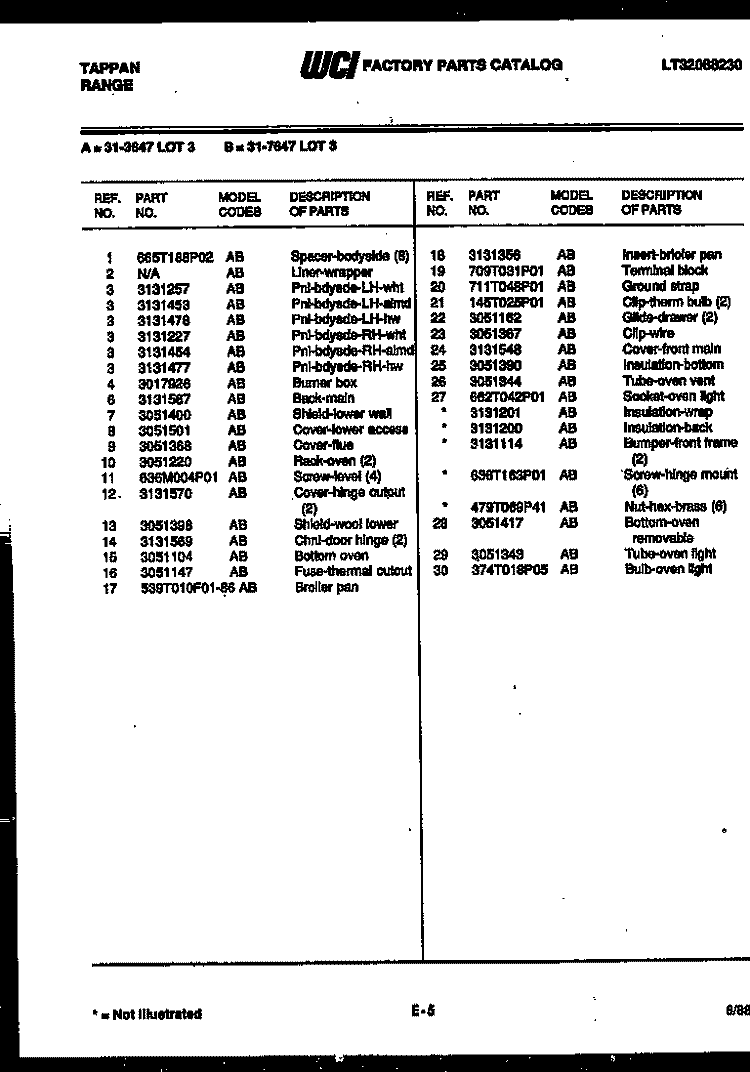 BROILER PARTS Diagram and Parts List for  Tappan Range