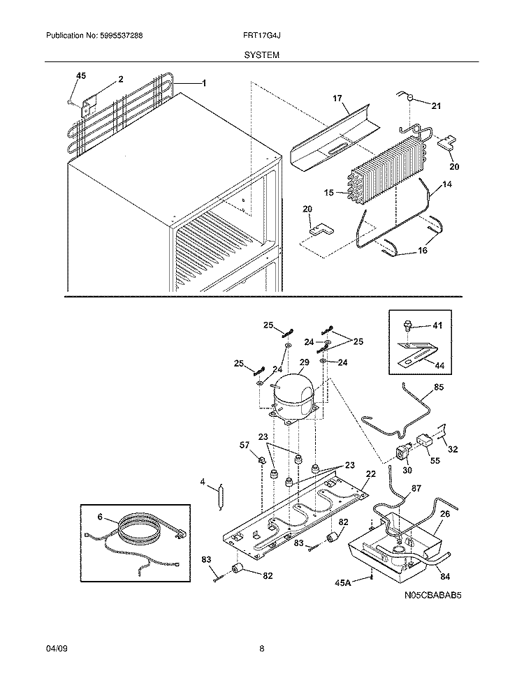 SYSTEM Diagram and Parts List for FRT17G4JQ4  Frigidaire Refrigerator