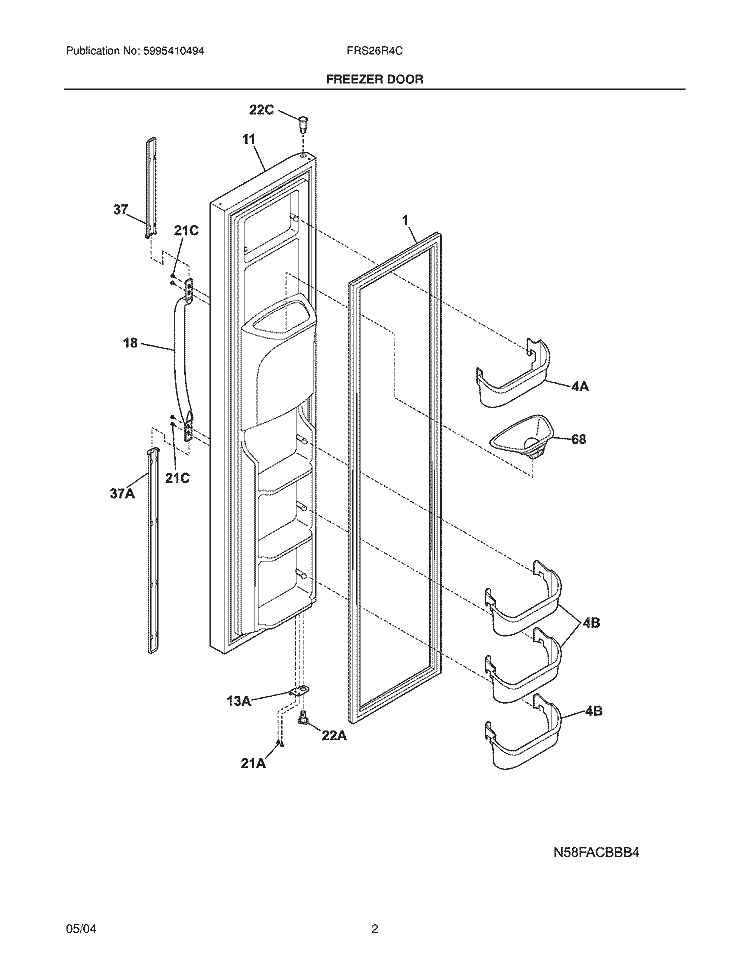 FREEZER DOOR Diagram and Parts List for FRS26R4CB2  Frigidaire Refrigerator