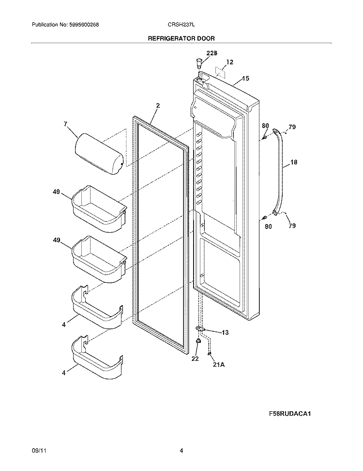 REFRIGERATOR DOOR Diagram and Parts List for  Frigidaire Refrigerator