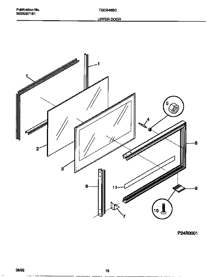 UPPER DOOR Diagram and Parts List for  Tappan Range