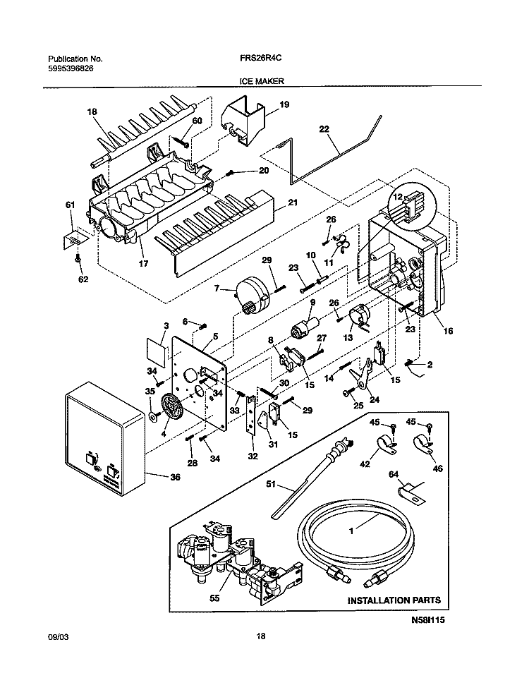 ICE MAKER Diagram and Parts List for FRS26R4CB1  Frigidaire Refrigerator