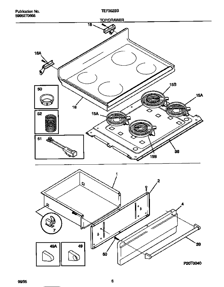TOP / DRAWER Diagram and Parts List for  Tappan Range