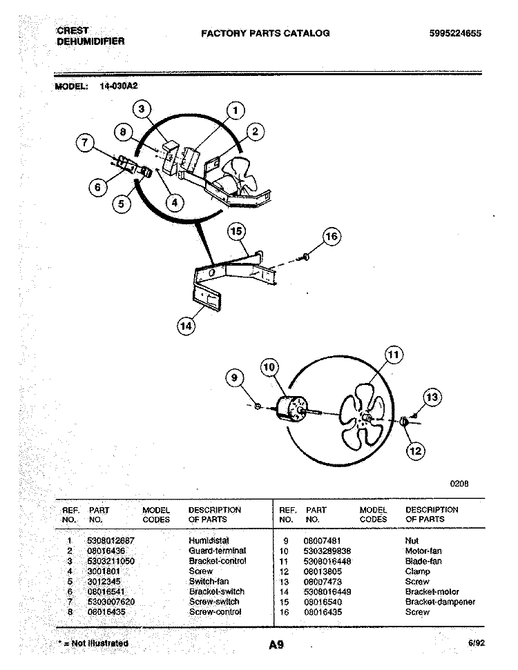 FAN Diagram and Parts List for  Frigidaire Dehumidifier
