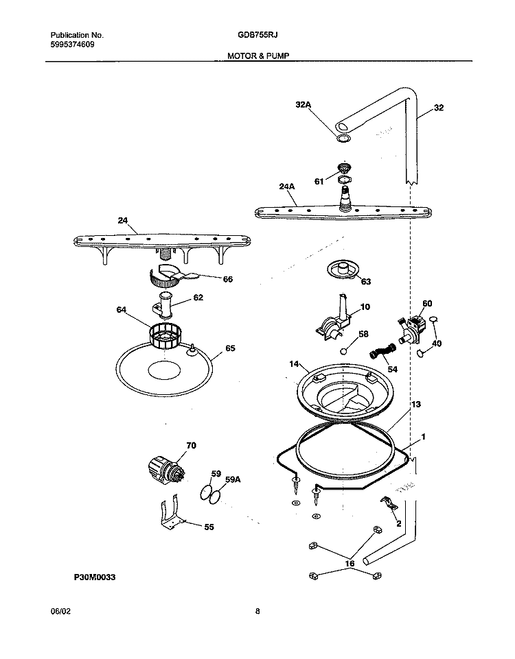 MOTOR & PUMP Diagram and Parts List for  Gibson Dishwasher