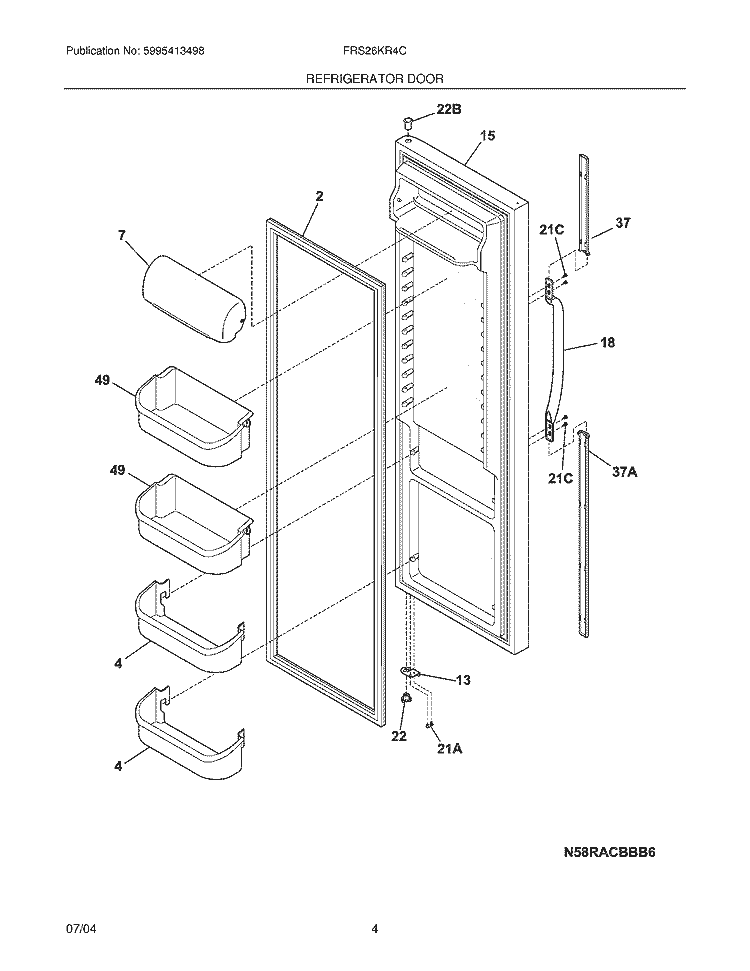 REFRIGERATOR DOOR Diagram and Parts List for  Frigidaire Refrigerator