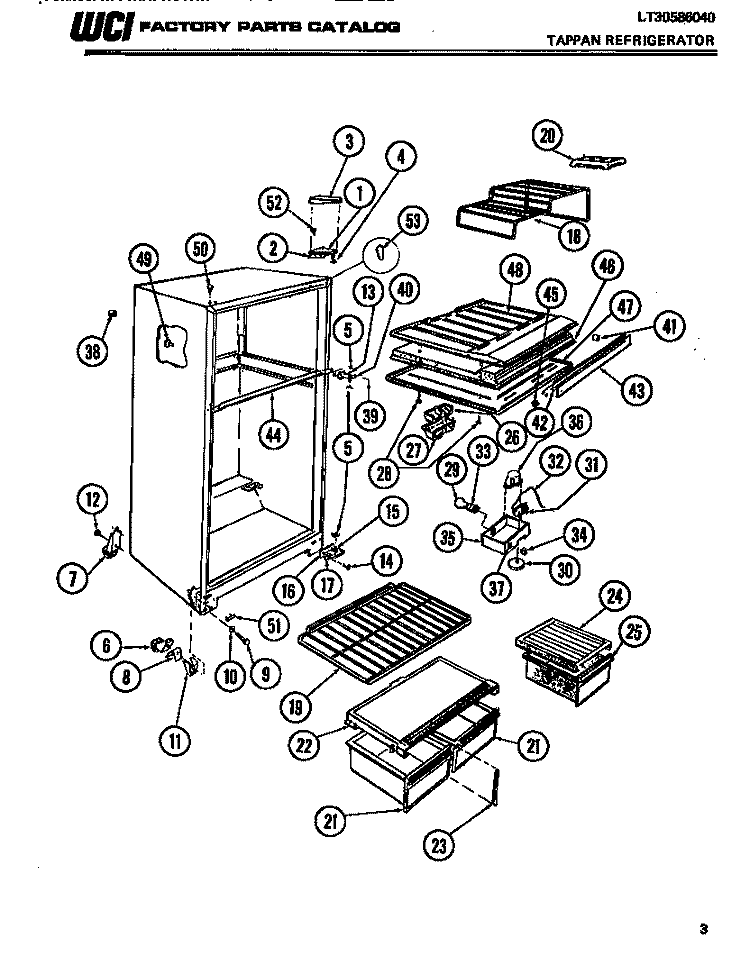 CABINET PARTS Diagram and Parts List for  Tappan Refrigerator