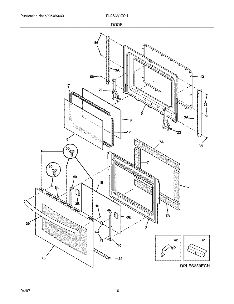 DOOR Diagram and Parts List for  Frigidaire Range