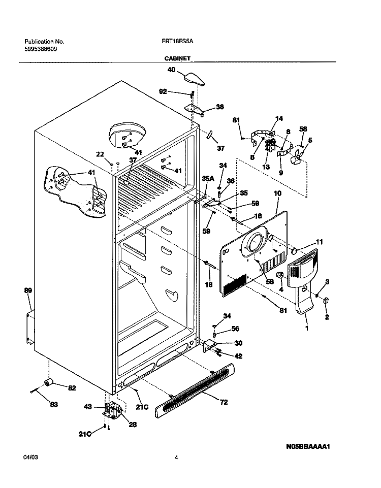 CABINET Diagram and Parts List for FRT18FS5AQ8  Frigidaire Refrigerator
