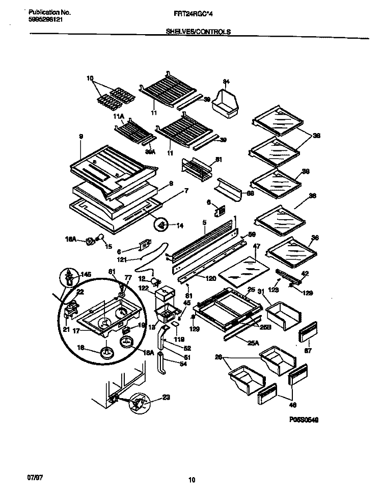 SHELVES / CONTROLS Diagram and Parts List for  Frigidaire Refrigerator