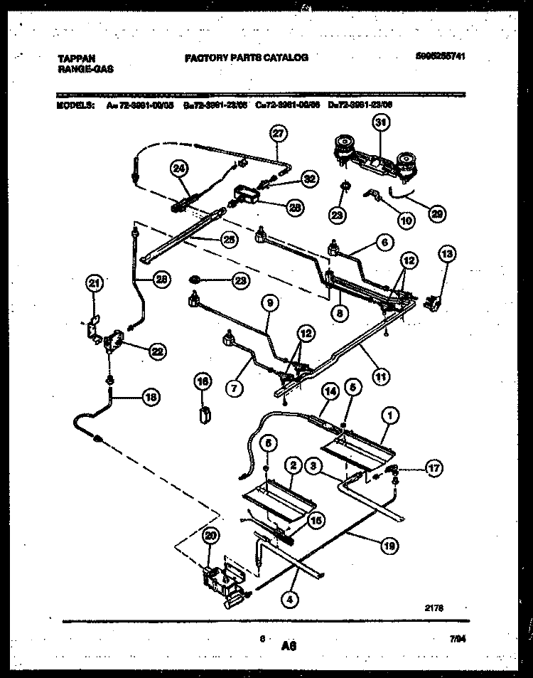 BURNER, MANIFOLD AND GAS CONTROL Diagram and Parts List for  Tappan Range