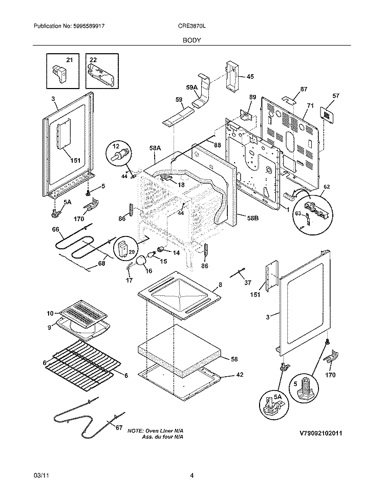 BODY Diagram and Parts List for  Crosley Range