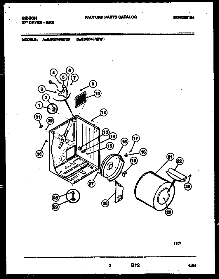 CABINET AND COMPONENT PARTS Diagram and Parts List for GDG546RBS0  Gibson Dryer