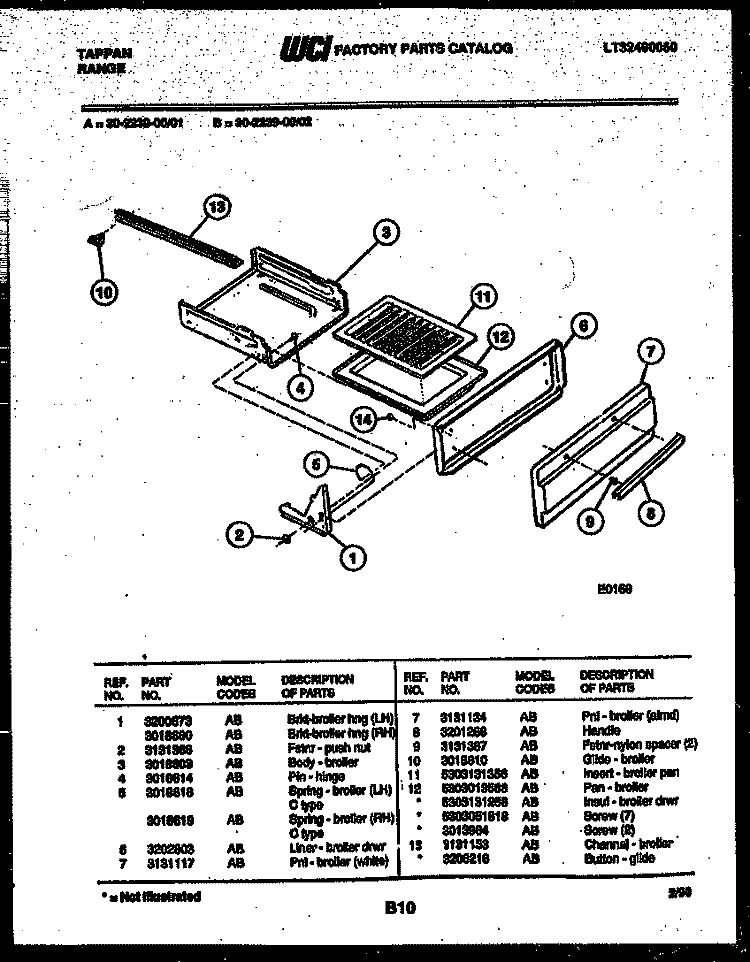 BROILER DRAWER PARTS Diagram and Parts List for  Tappan Range