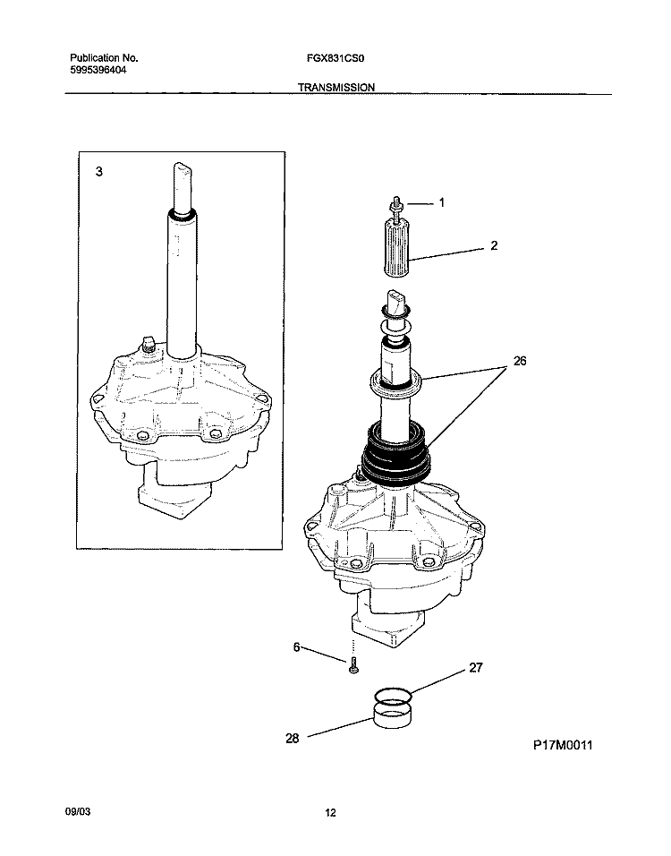 TRANSMISSION Diagram and Parts List for  Frigidaire Washer Dryer Combo