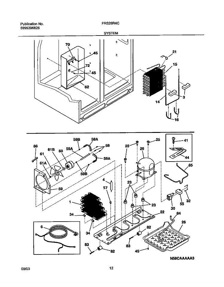 SYSTEM Diagram and Parts List for FRS26R4CB1  Frigidaire Refrigerator