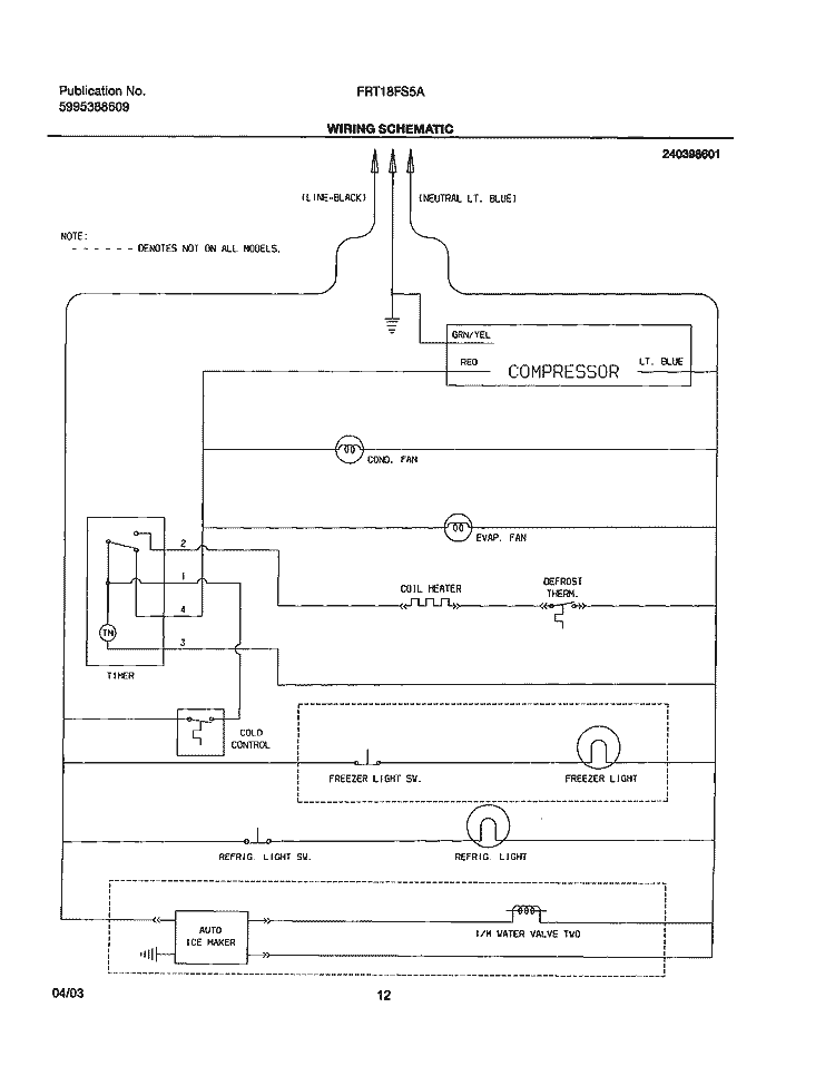 WIRING SCHEMATIC Diagram and Parts List for FRT18FS5AQ8  Frigidaire Refrigerator