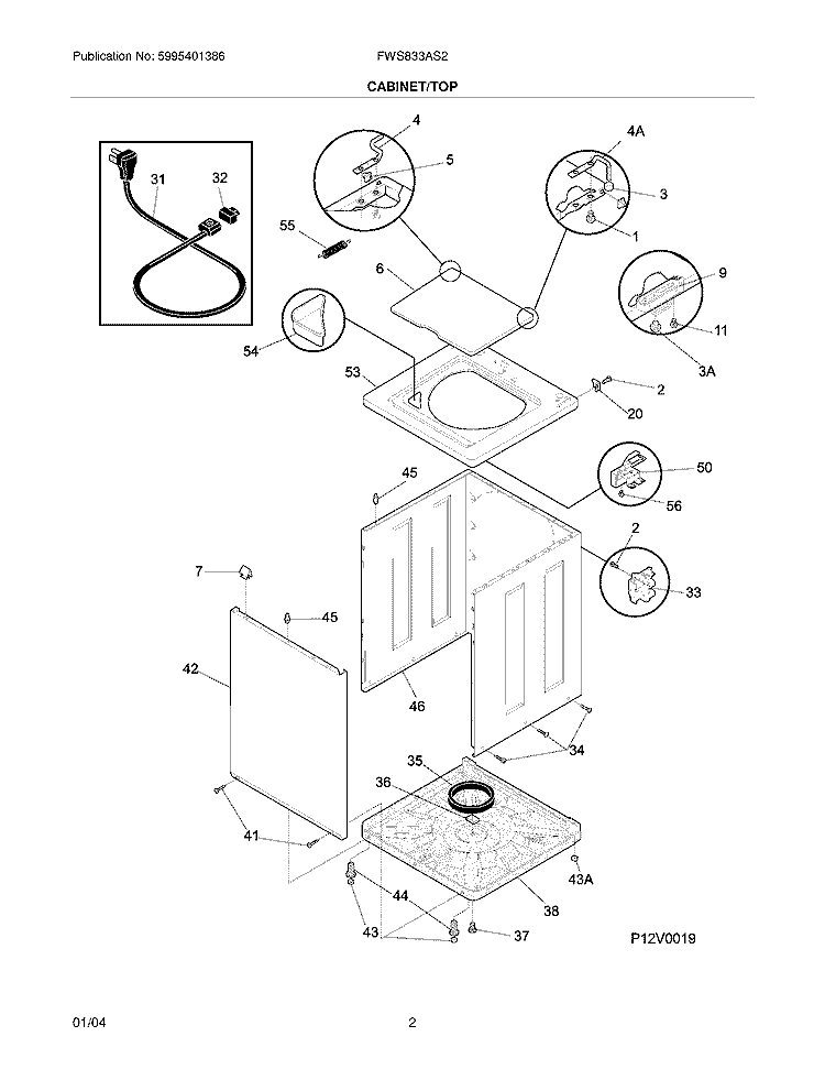 CABINET / TOP Diagram and Parts List for  Frigidaire Washer