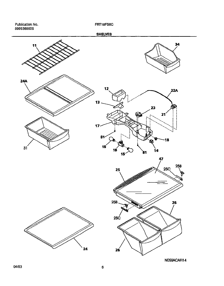 SHELVES Diagram and Parts List for FRT18FS6CQ0  Frigidaire Refrigerator