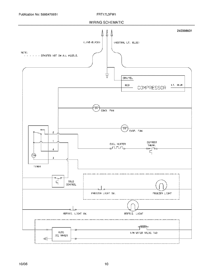 WIRING SCHEMATIC Diagram and Parts List for FRT17L3FW1  Frigidaire Refrigerator