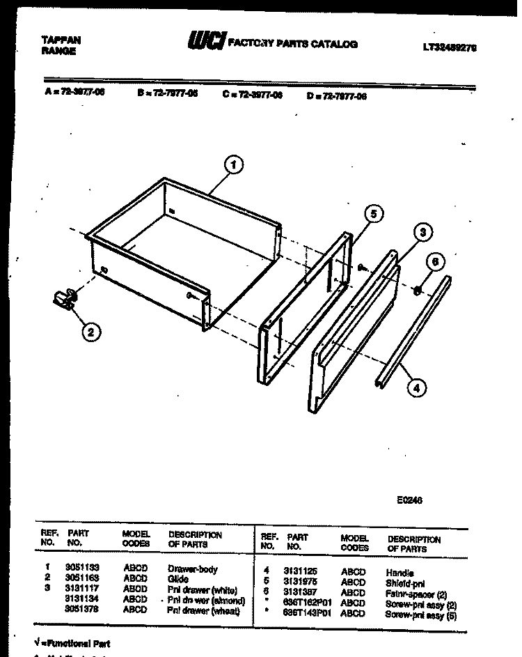 DRAWER PARTS Diagram and Parts List for  Tappan Range