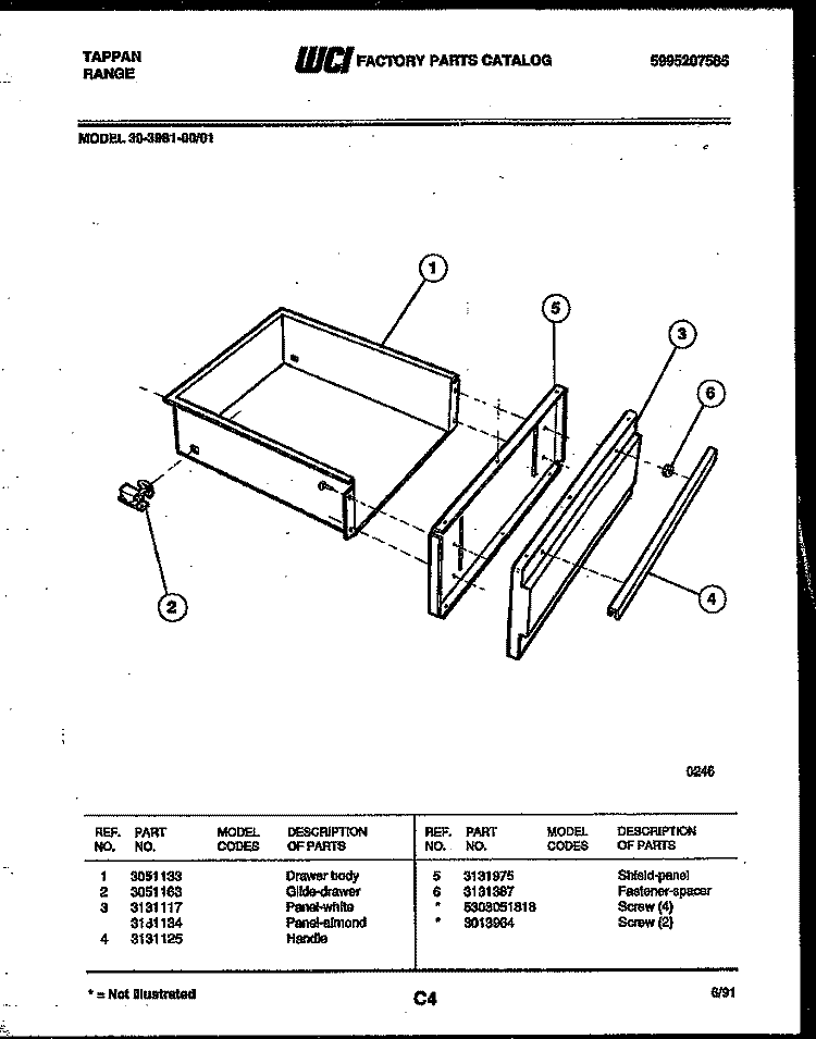 DRAWER PARTS Diagram and Parts List for  Tappan Range