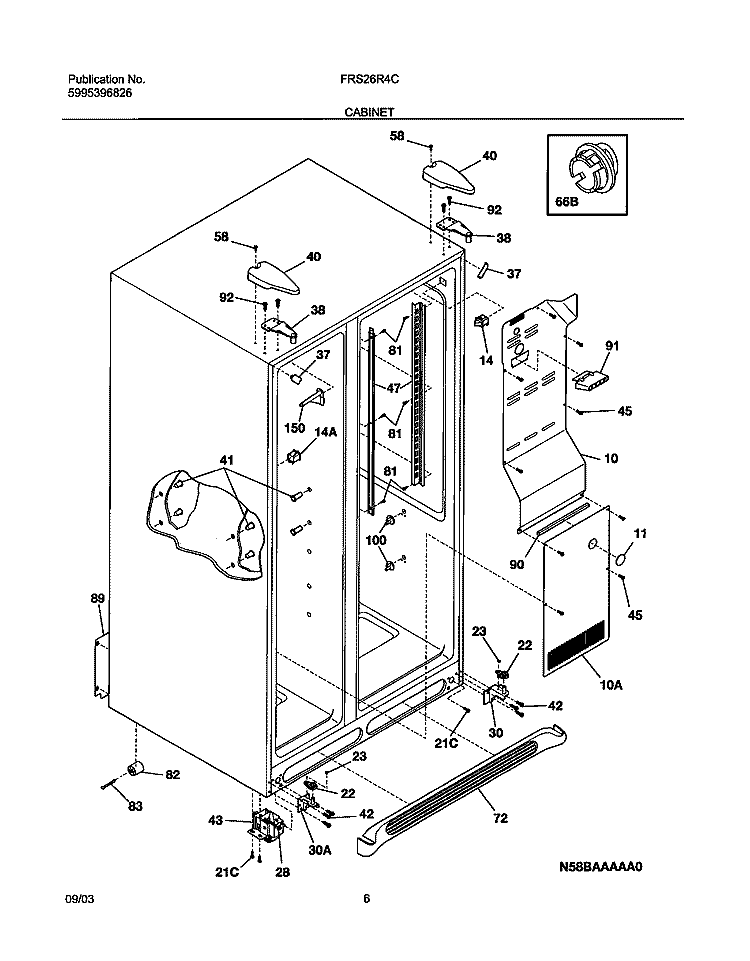 CABINET Diagram and Parts List for FRS26R4CB1  Frigidaire Refrigerator