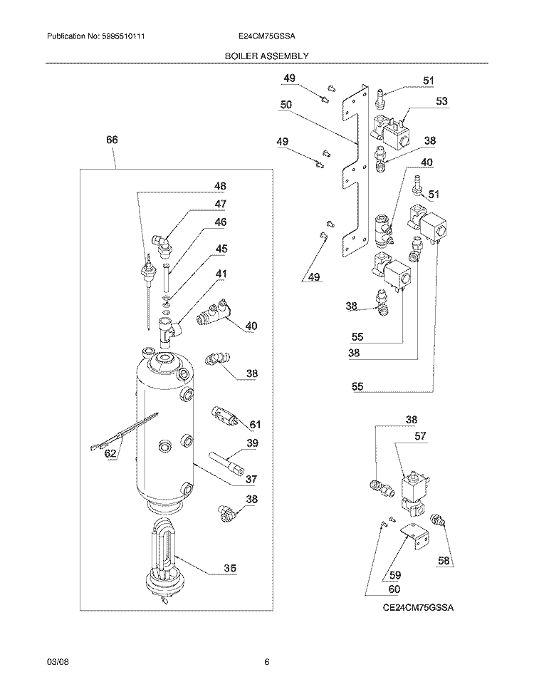 BOILER ASSEMBLY Diagram and Parts List for  Electrolux Coffee Maker