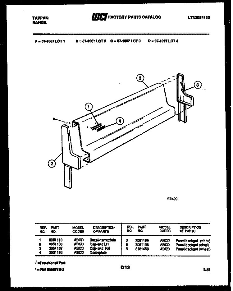 BACKGUARD Diagram and Parts List for  Tappan Range