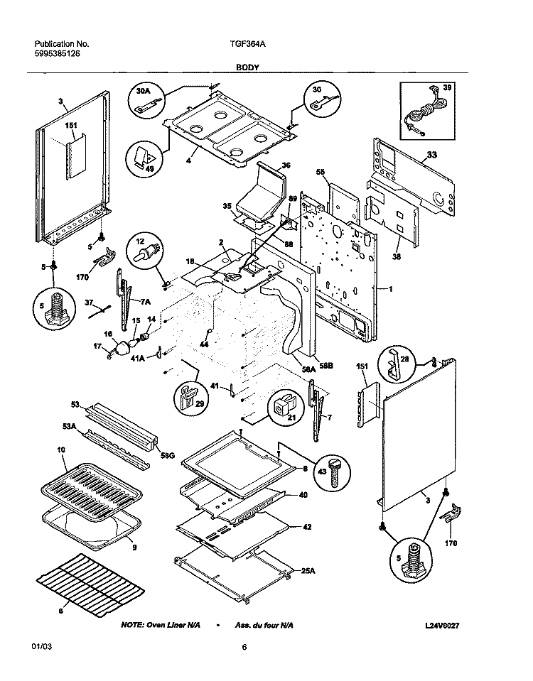BODY Diagram and Parts List for  Tappan Range