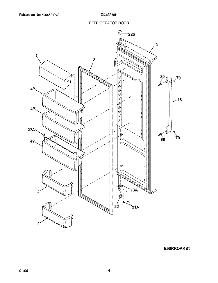 REFRIGERATOR DOOR Diagram and Parts List for  Electrolux Refrigerator