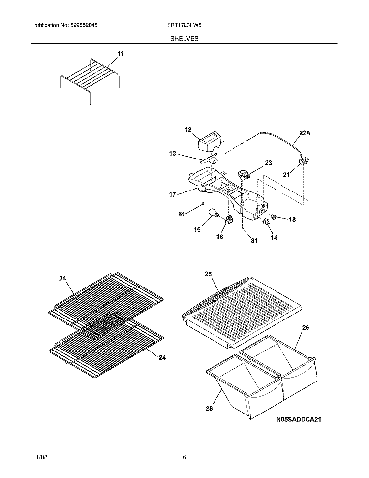 SHELVES Diagram and Parts List for FRT17L3FW5  Frigidaire Refrigerator