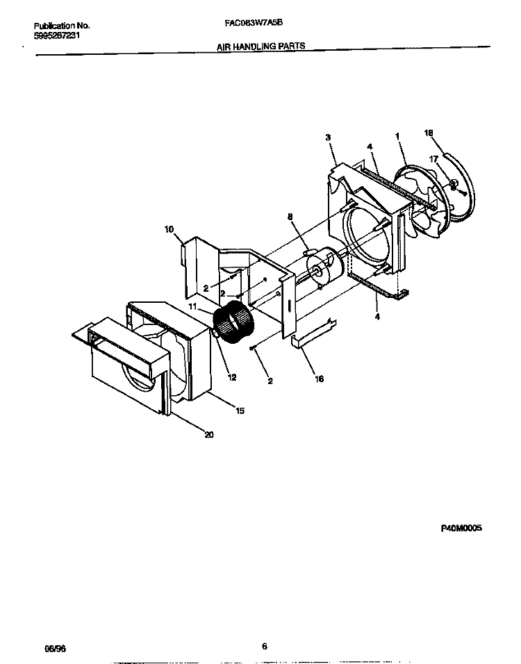 AIR HANDLING PARTS Diagram and Parts List for  Frigidaire Air Conditioner