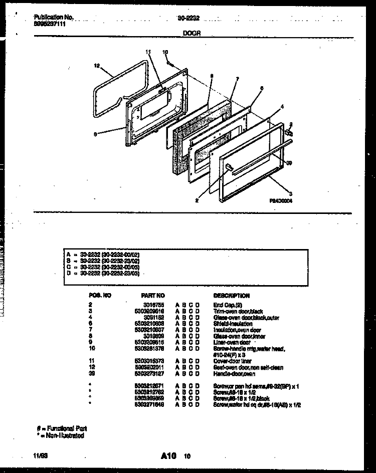 DOOR PARTS Diagram and Parts List for  Tappan Range