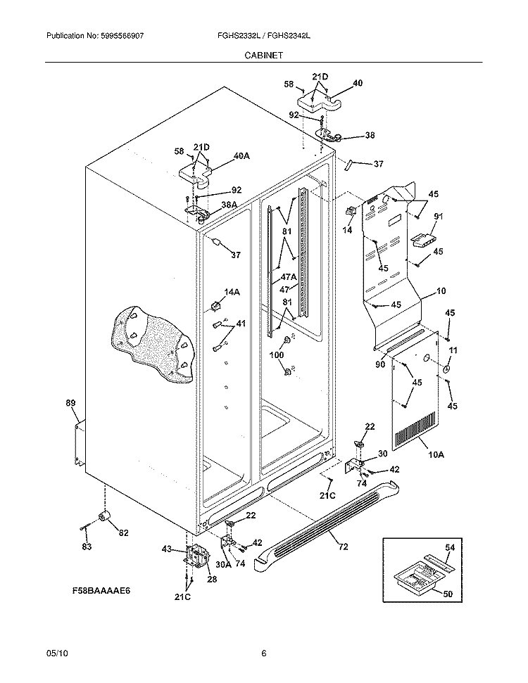 CABINET Diagram and Parts List for  Frigidaire Refrigerator