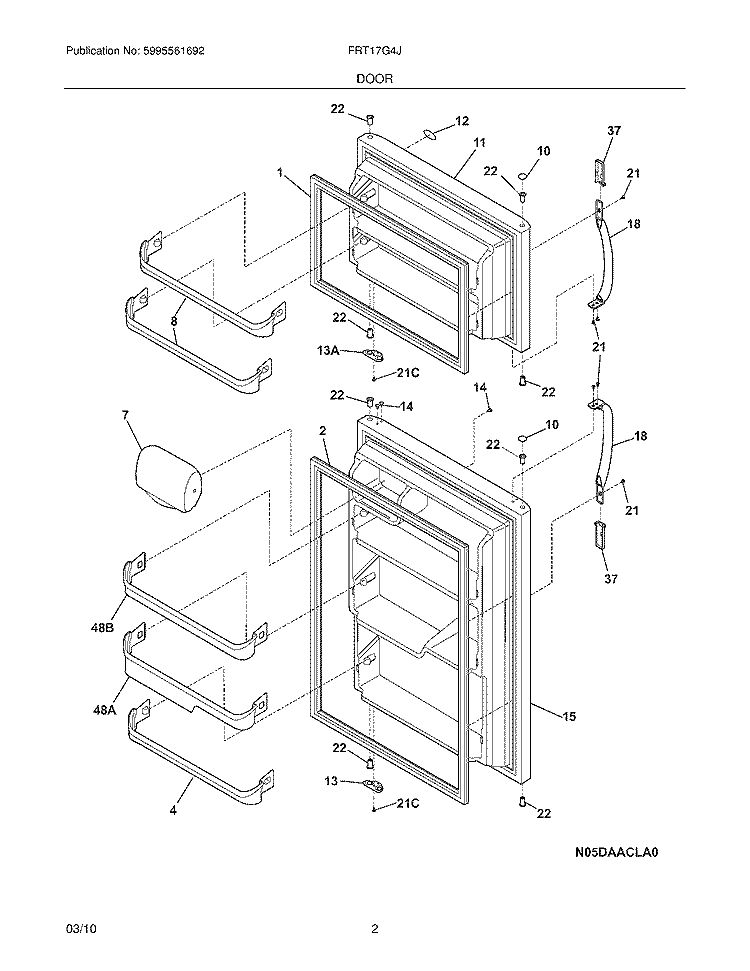 DOOR Diagram and Parts List for FRT17G4JQ5  Frigidaire Refrigerator