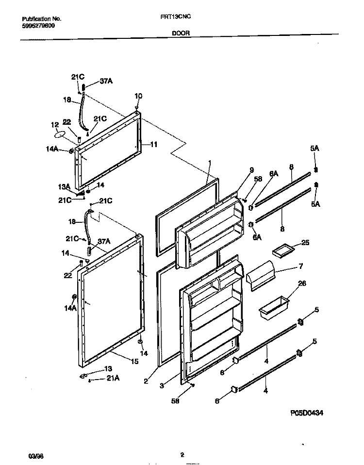 DOOR Diagram and Parts List for  Frigidaire Refrigerator