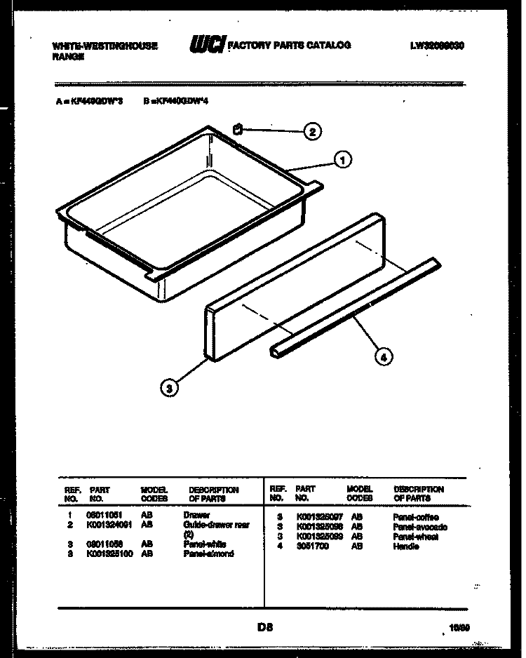 DRAWER PARTS Diagram and Parts List for  Frigidaire Range