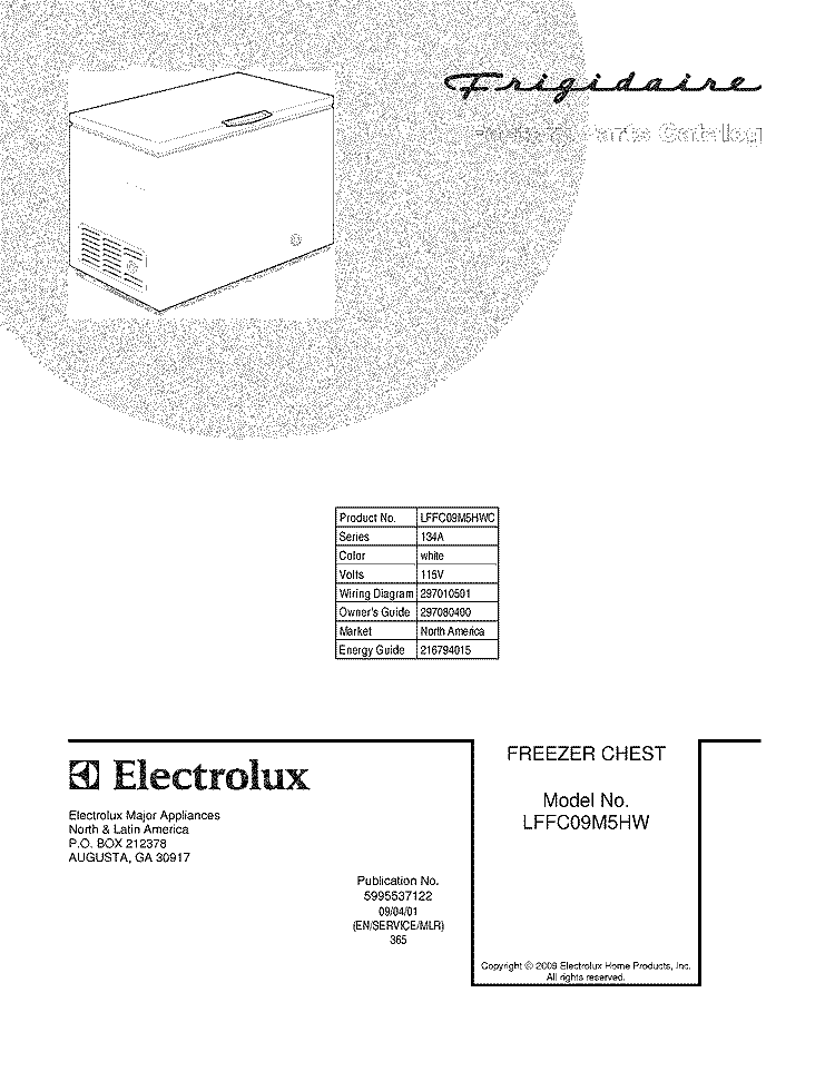 COVER Diagram and Parts List for  Frigidaire Freezer