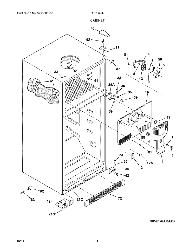 CABINET Diagram and Parts List for FRT17G4JQ0  Frigidaire Refrigerator