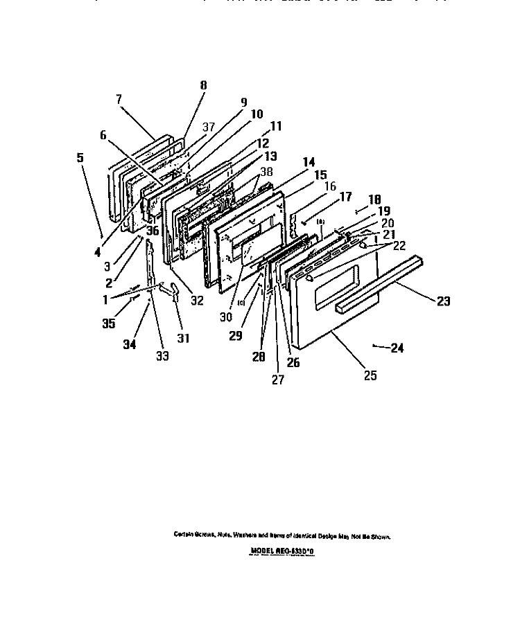 OVEN DOOR PANELS Diagram and Parts List for  Frigidaire Range