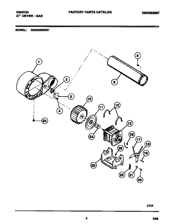MOTOR, FAN HSG., EXHAUST DUCT Diagram and Parts List for GDG546RBS1  Gibson Dryer