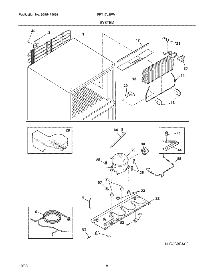 SYSTEM Diagram and Parts List for FRT17L3FW1  Frigidaire Refrigerator