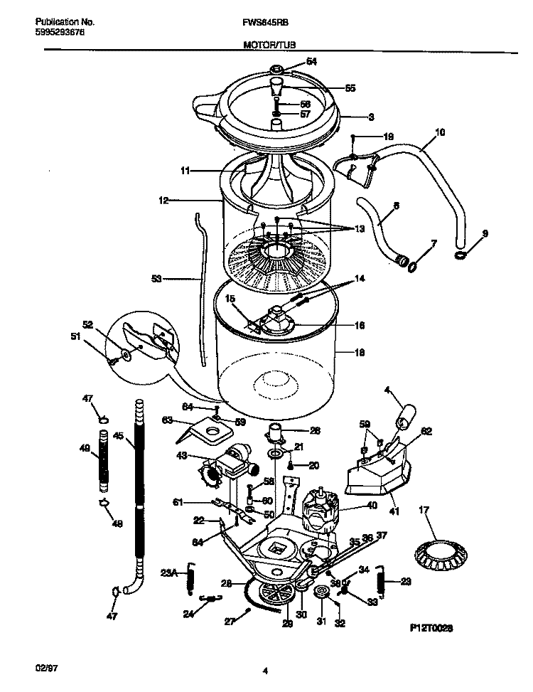 MOTOR / TUB Diagram and Parts List for  Frigidaire Washer