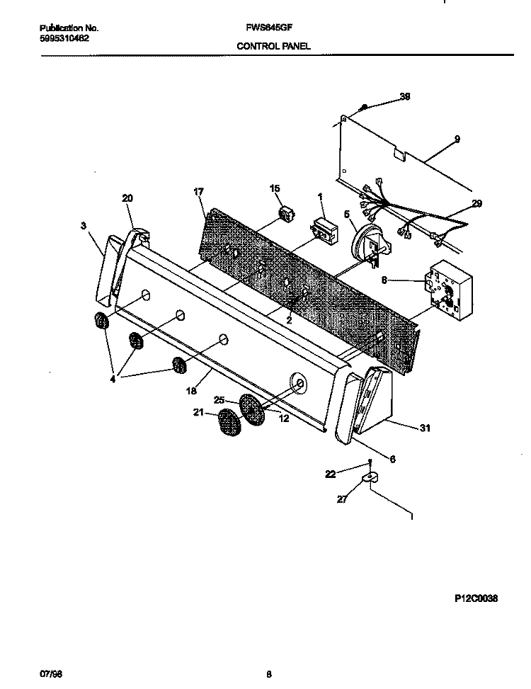 CONTROL PANEL Diagram and Parts List for  Frigidaire Washer