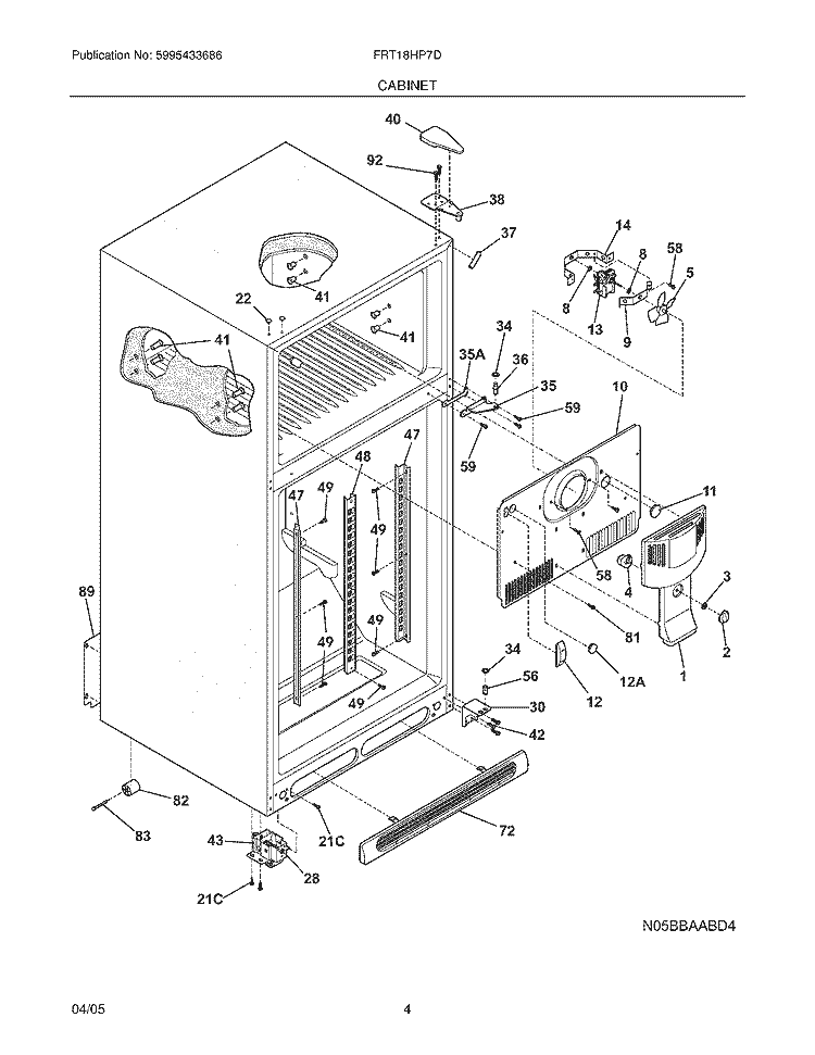 CABINET Diagram and Parts List for  Frigidaire Refrigerator