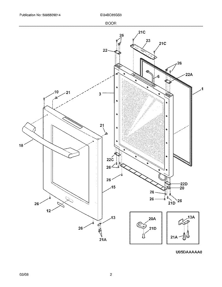 DOOR Diagram and Parts List for  Electrolux Wine and Beverage Cooler