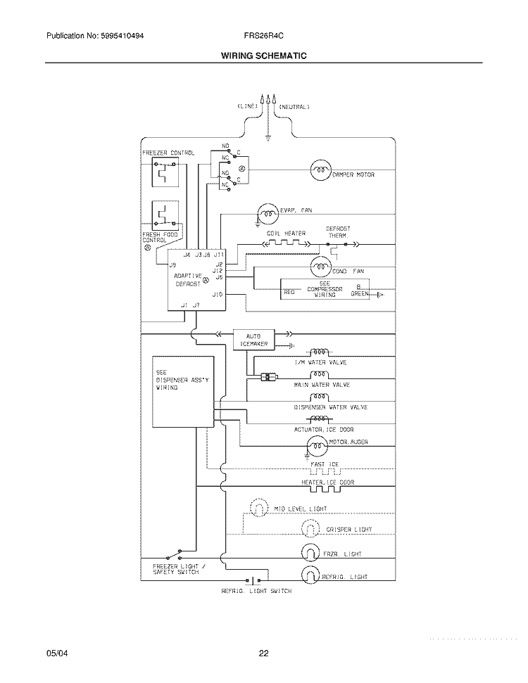 WIRING SCHEMATIC Diagram and Parts List for FRS26R4CB2  Frigidaire Refrigerator