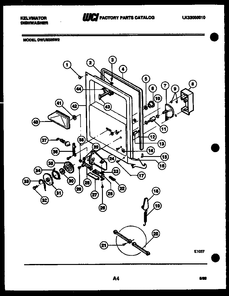 INNER DOOR PARTS Diagram and Parts List for  Kelvinator Dishwasher