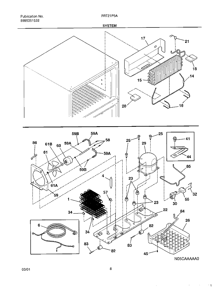 SYSTEM Diagram and Parts List for FRT21P5AQ1  Frigidaire Refrigerator